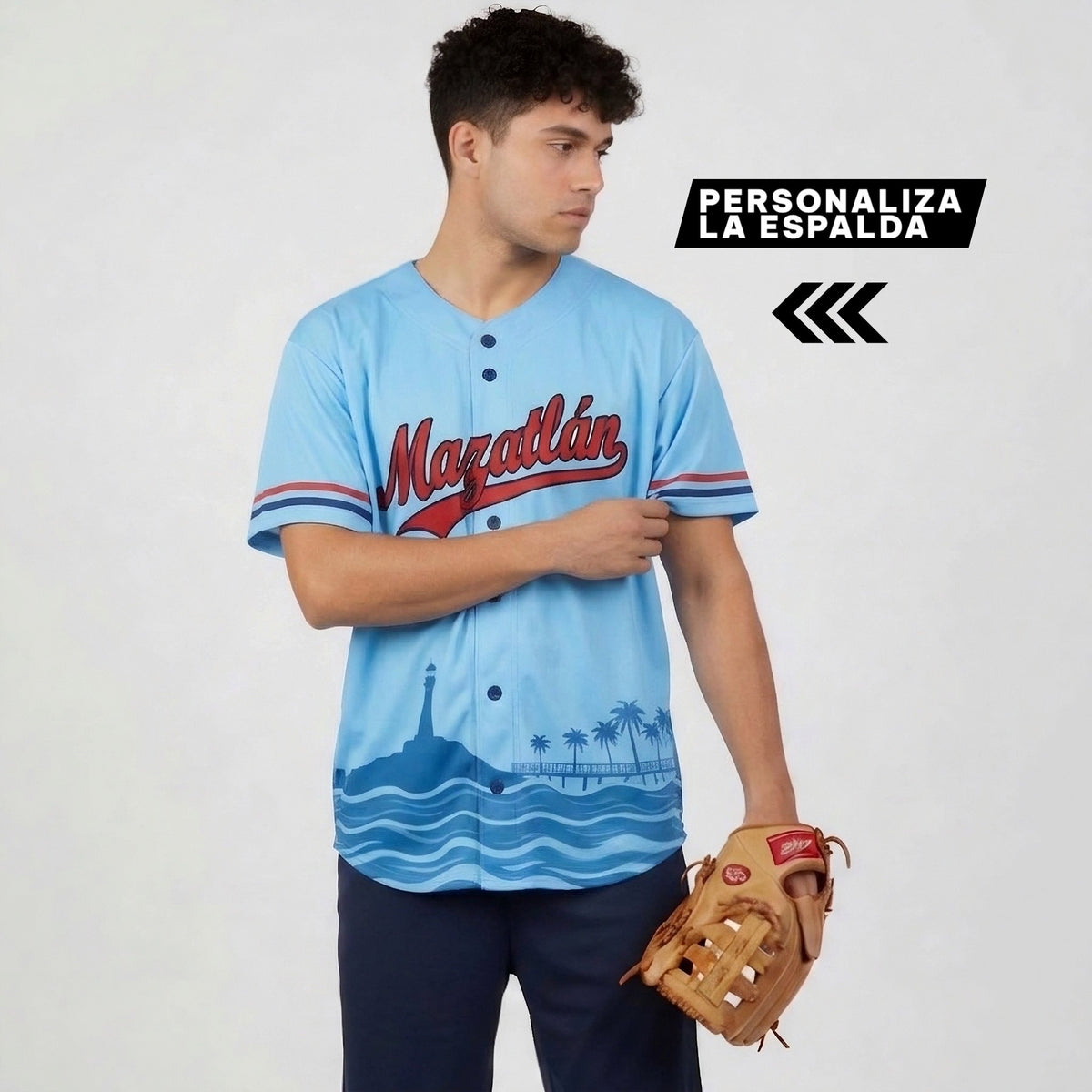 Camisola de béisbol Mazatlán azul cielo para hombre, vista frontal