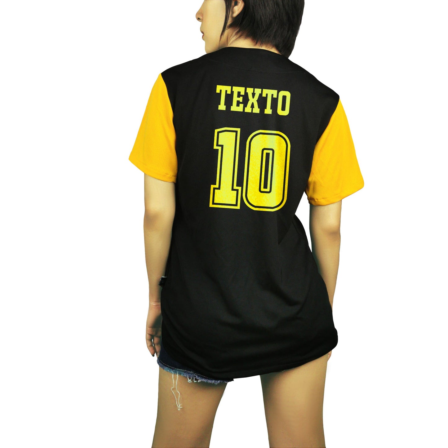 jersey beisbol dama negro amarillo personalizable