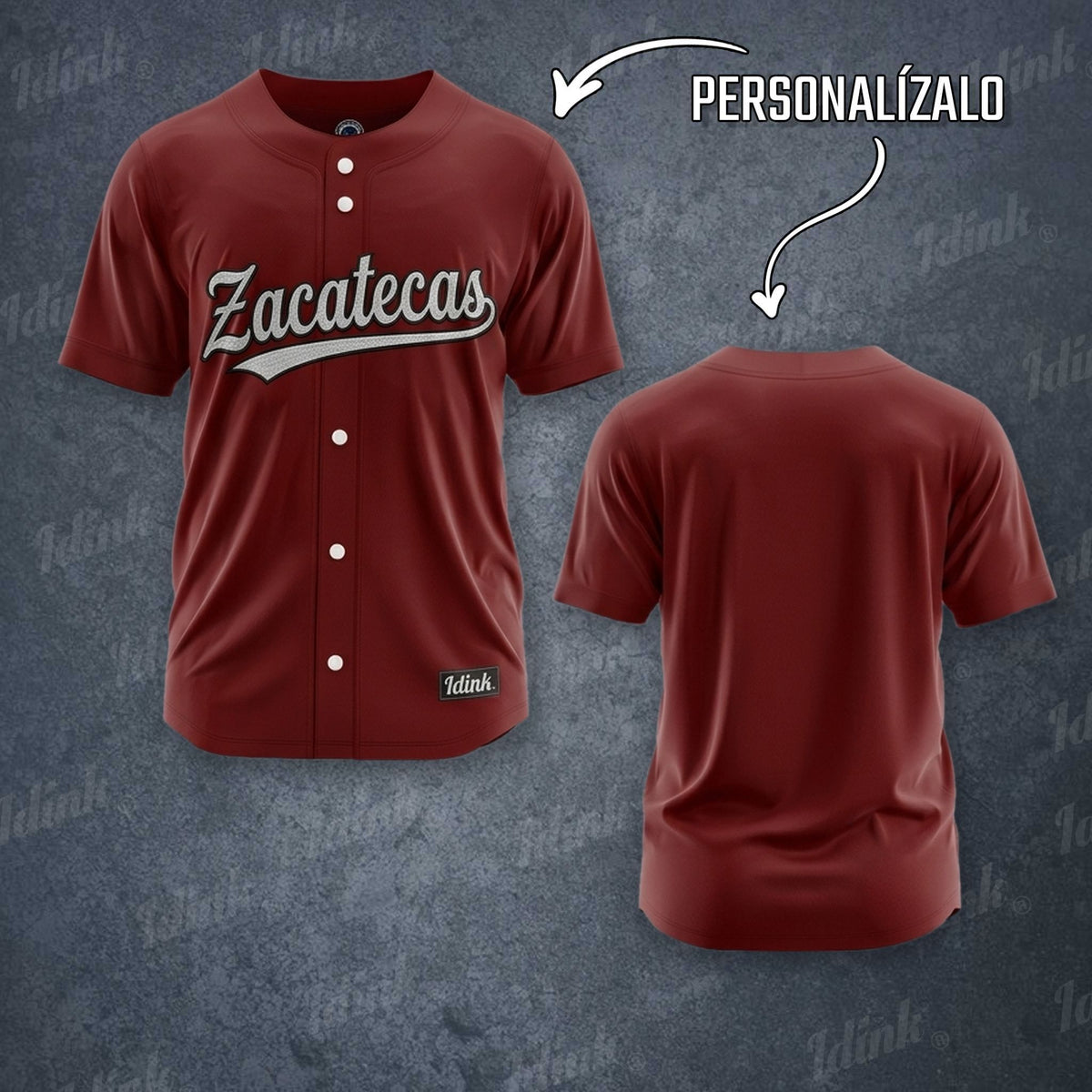 Jersey de béisbol Zacatecas personalizable, vista frontal y espalda