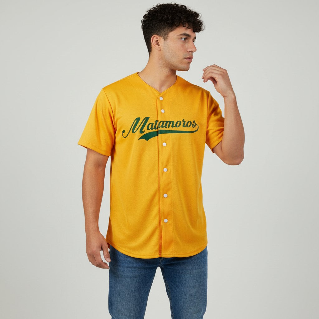 jersey de béisbol hombre amarillo Idink Clothing de poliéster transpirable con personalización en verde