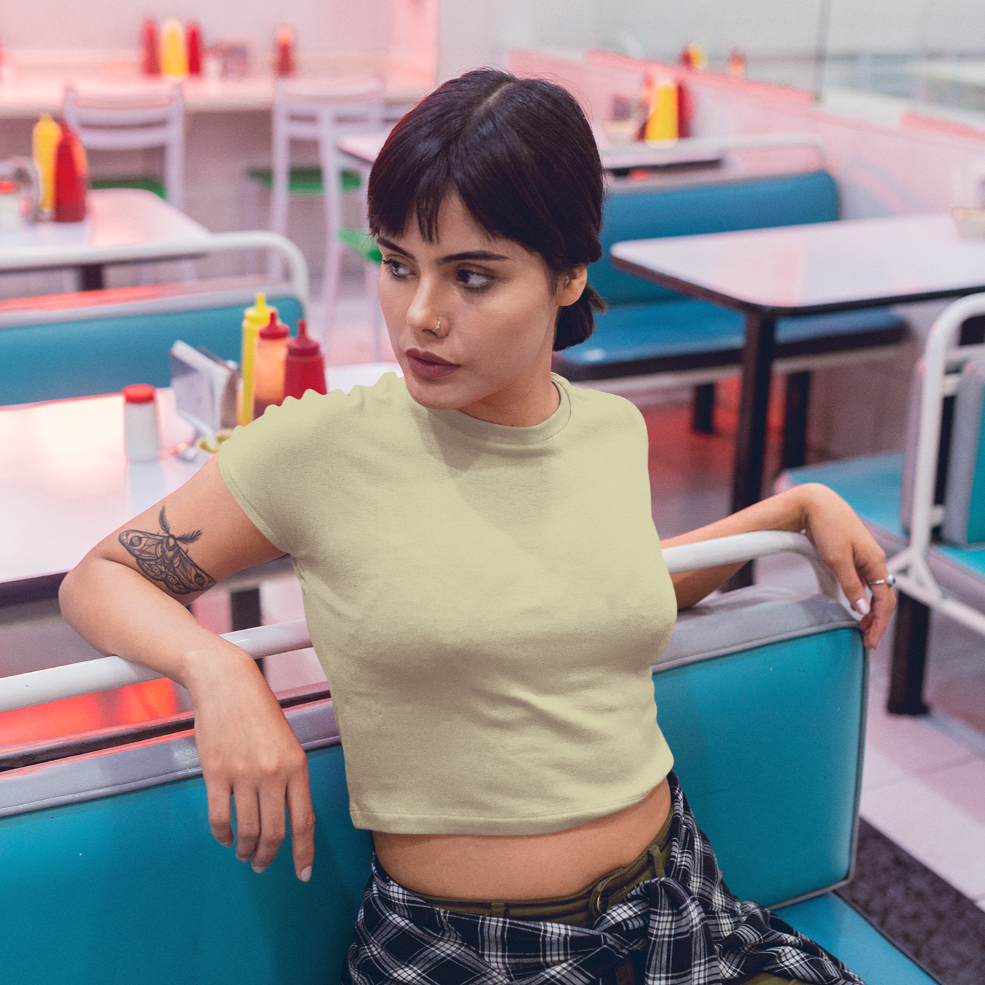 crop top dama beige crema nude