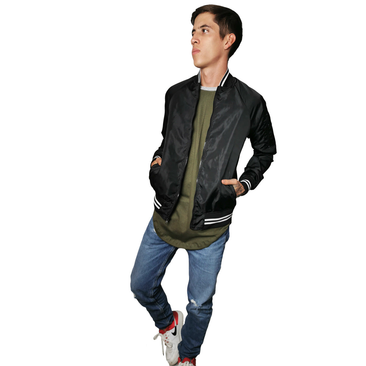 chamarra bomber jacket negra hombre