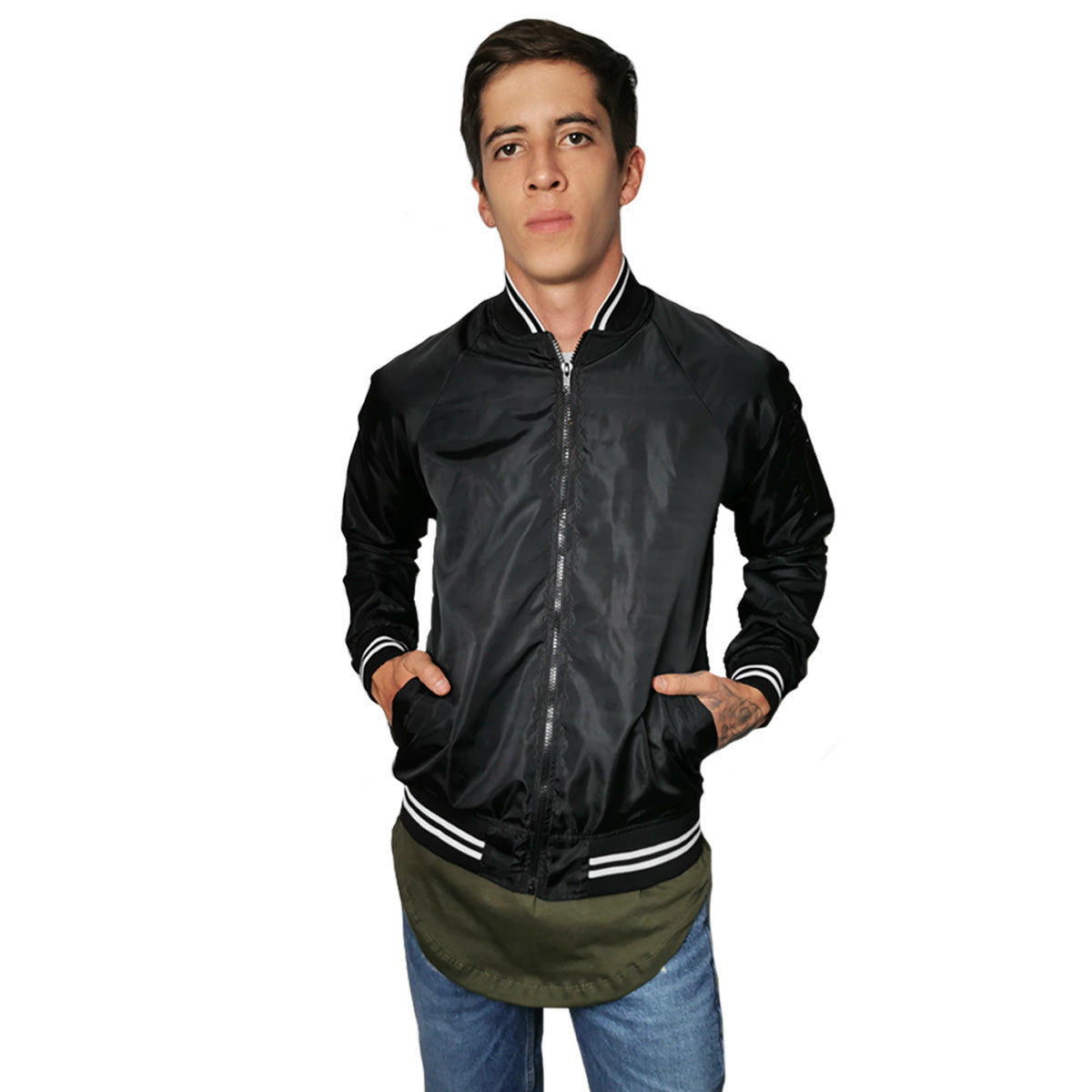 chamarra negra bomber jacket con cierre