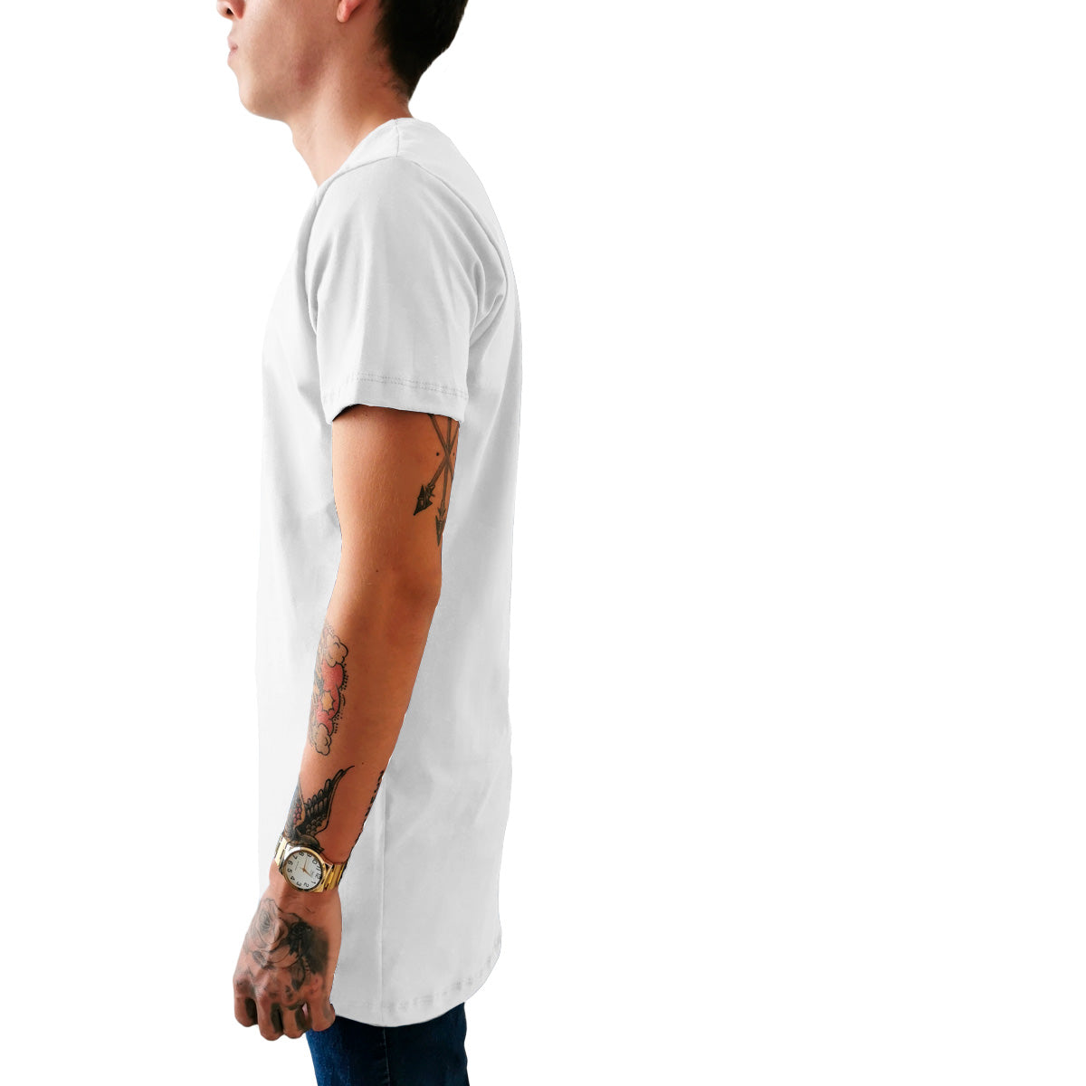 Playera Long Fit Swag Recta Color Blanco y Negro