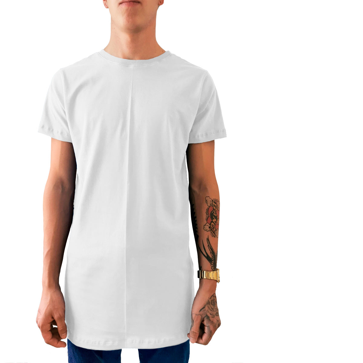Playera Long Fit Swag Recta Color Blanco y Negro