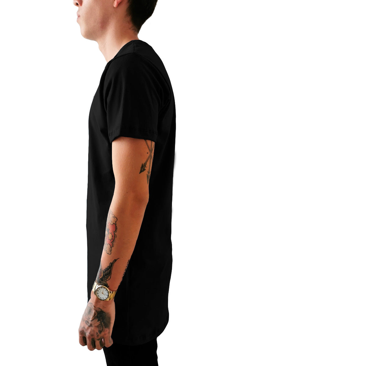 Playera Long Fit Swag Recta Color Blanco y Negro