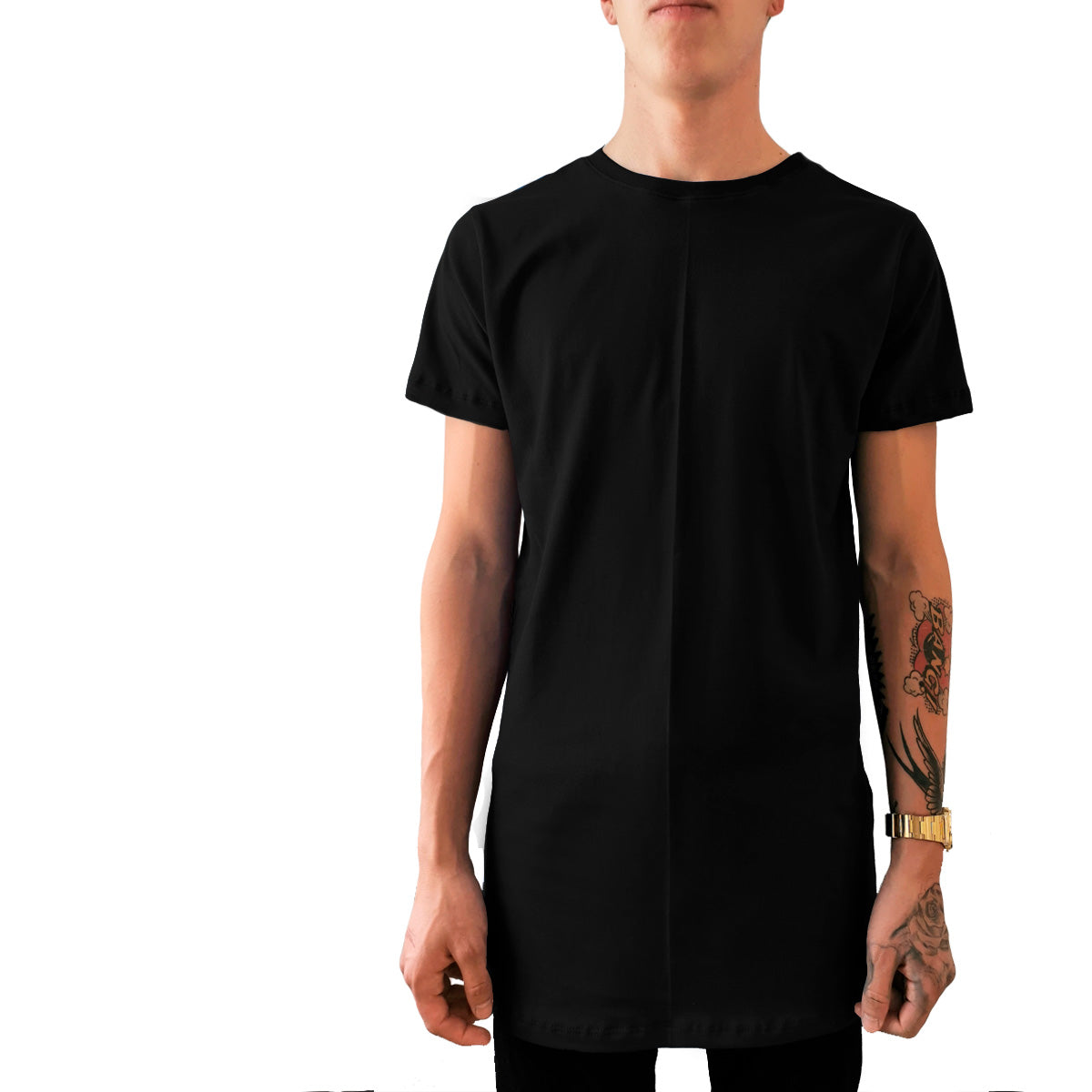 Playera Long Fit Swag Recta Color Blanco y Negro