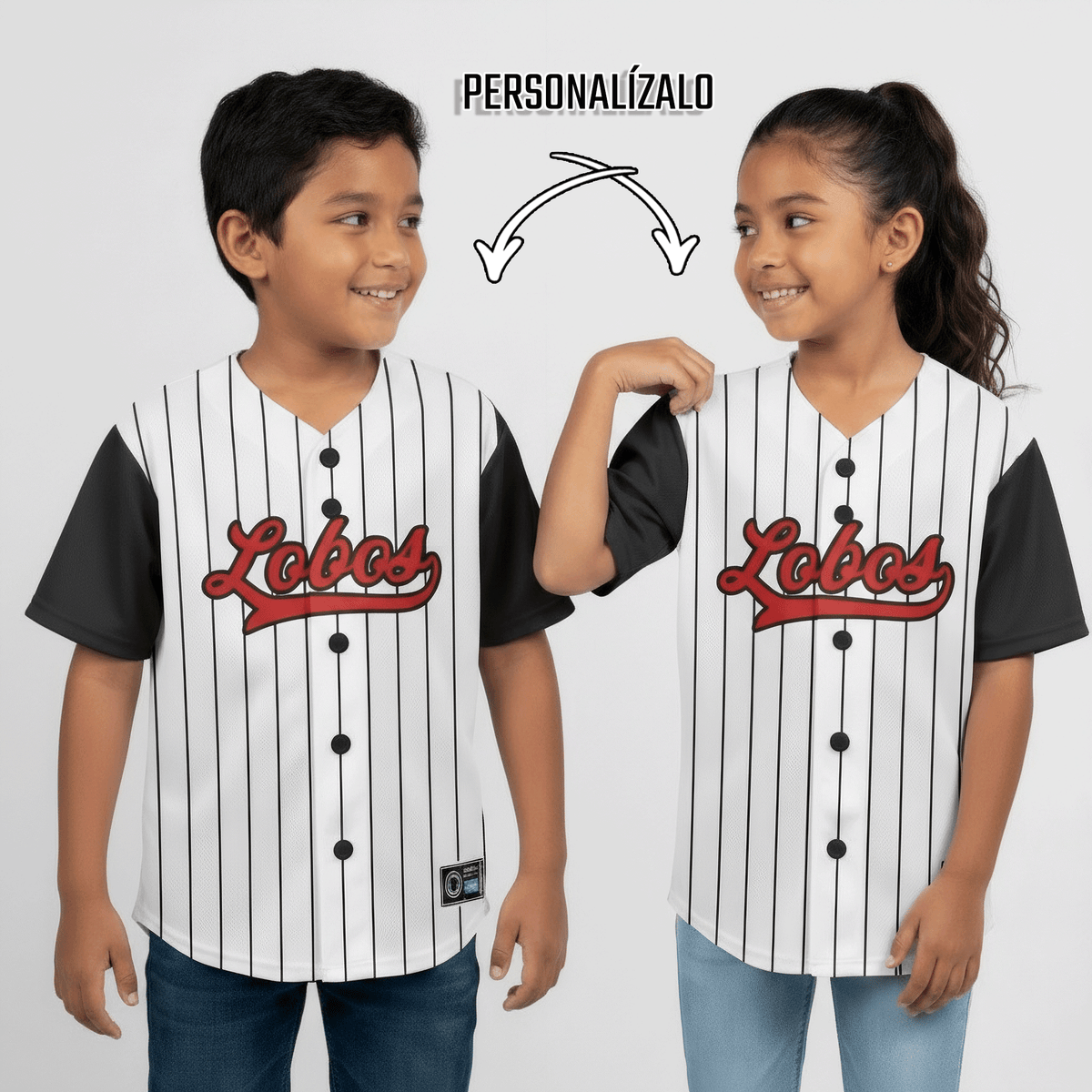 JERSEY BEISBOL PARA NIÑO RAYADO BLANCO Y NEGRO PERSONALIZABLE