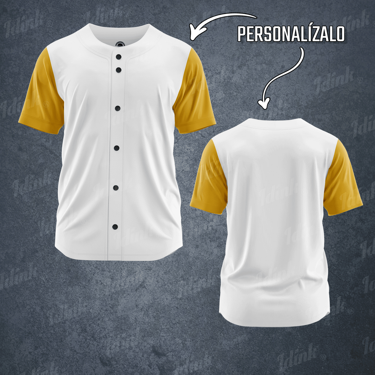 CAMISOLA BEISBOL BLANCO AMARILLO PERSONALIZABLE