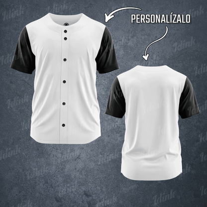CAMISOLA BEISBOL BLANCO NEGRO PERSONALIZABLE