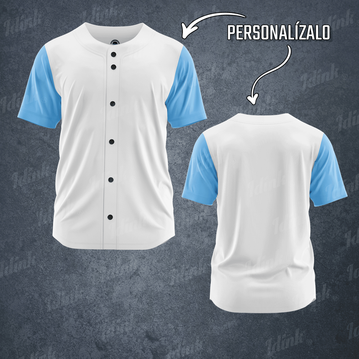 CAMISOLA BEISBOL BLANCO AZUL PERSONALIZABLE