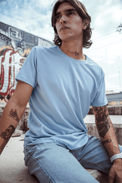 camiseta manga corta hombre azul cielo hecho en mexico
