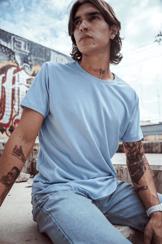 camiseta manga corta hombre azul cielo hecho en mexico