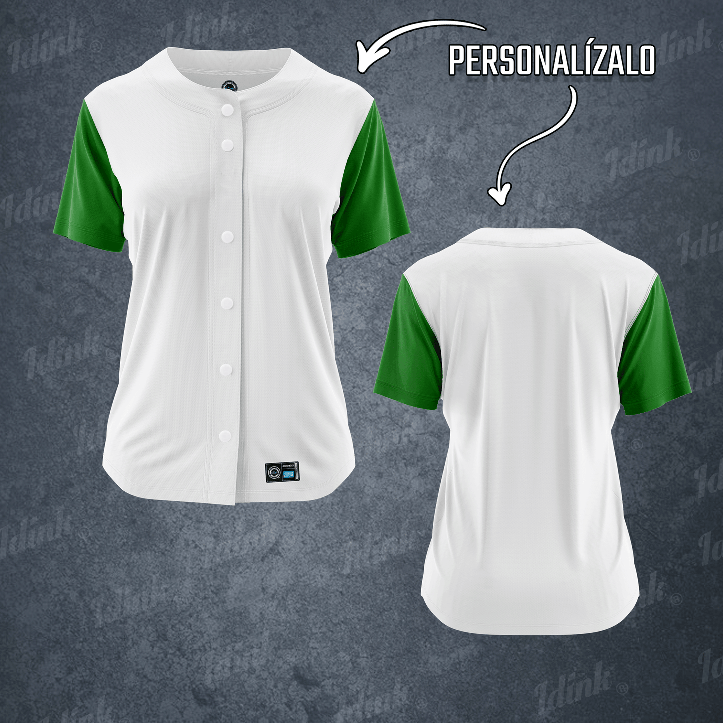 CAMISOLA BEISBOL BLANCO VERDE PERSONALIZABLE