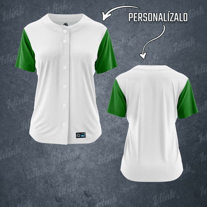 CAMISOLA BEISBOL BLANCO VERDE PERSONALIZABLE