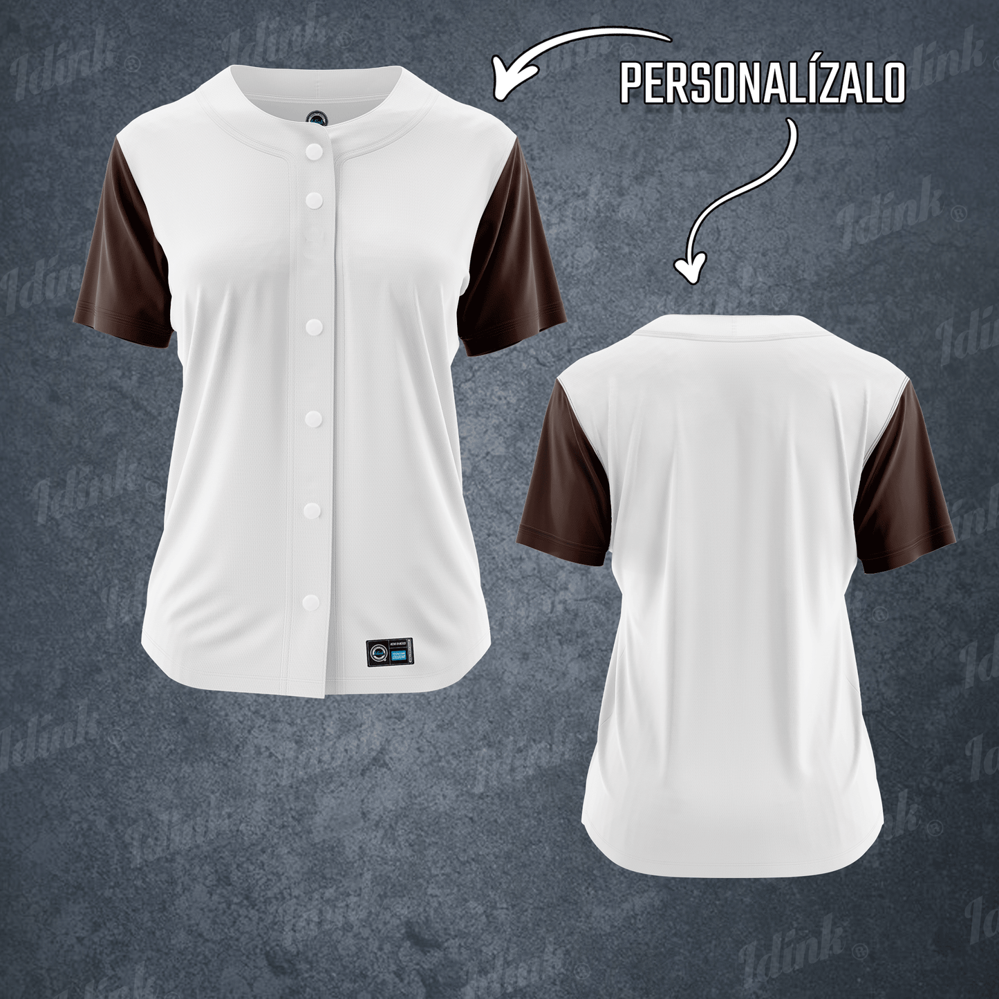 CAMISOLA BEISBOL DAMA BLANCO CAFE PERSONALIZABLE