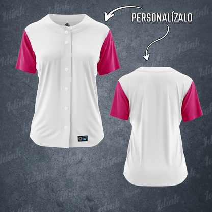 CAMISOLA BEISBOL BLANCO FIUSHA ROSA PERSONALIZABLE