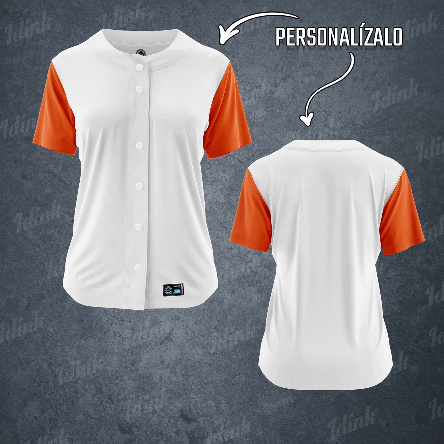 CAMISOLA BEISBOL BLANCO NARANJA PERSONALIZABLE