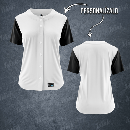 CAMISOLA BEISBOL BLANCO NEGRO PERSONALIZABLE