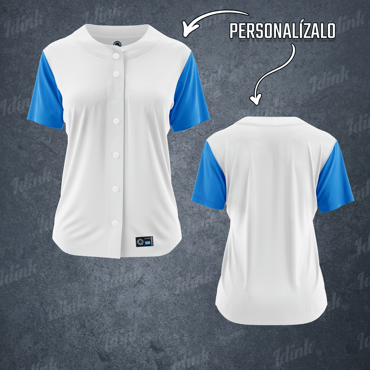 CAMISOLA BEISBOL BLANCO AZUL PERSONALIZABLE