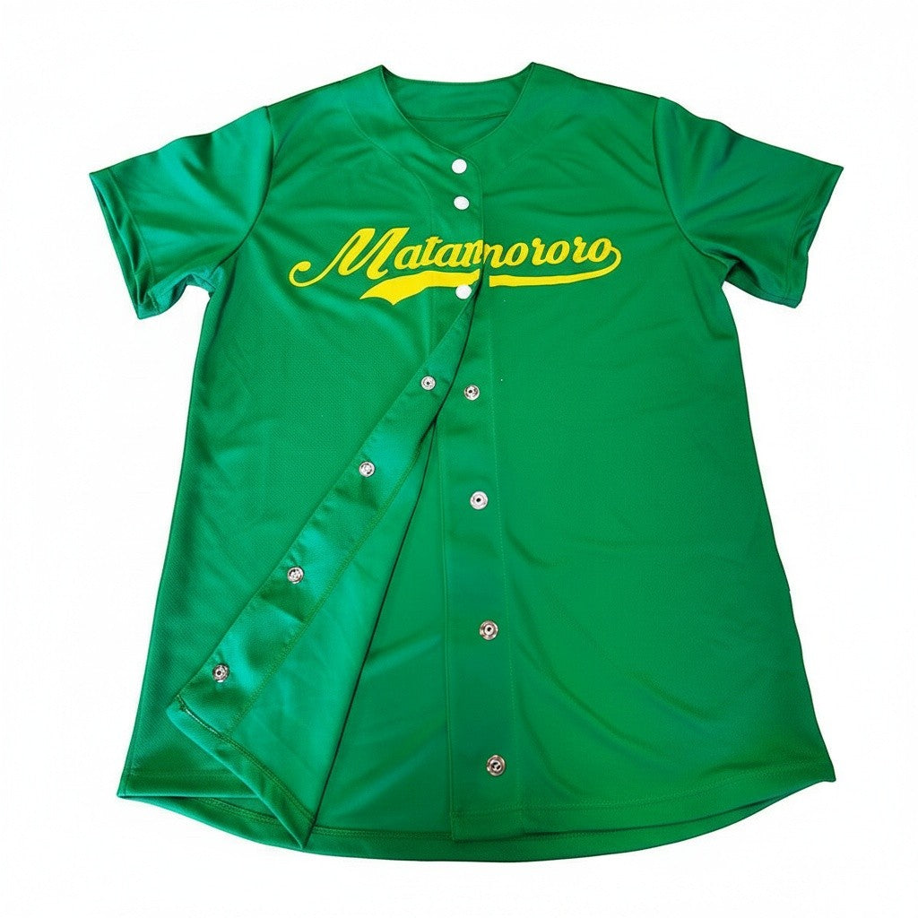 Jersey de béisbol Idink Clothing verde personalizable con vinil textil