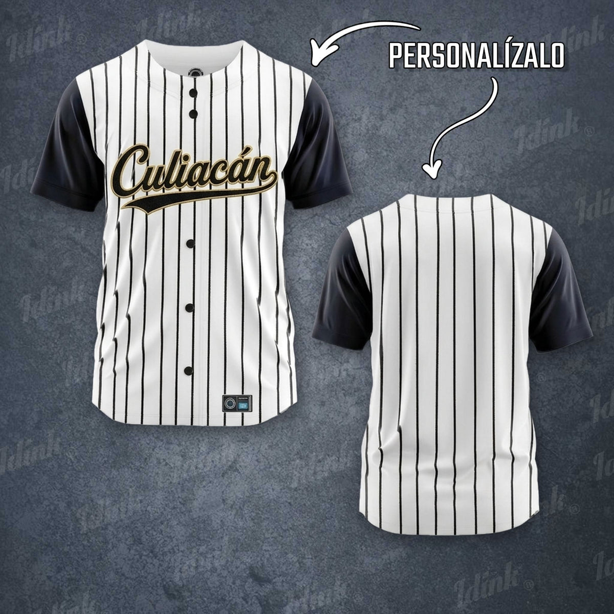 Jersey de béisbol Culiacán personalizable, vista frontal y espalda