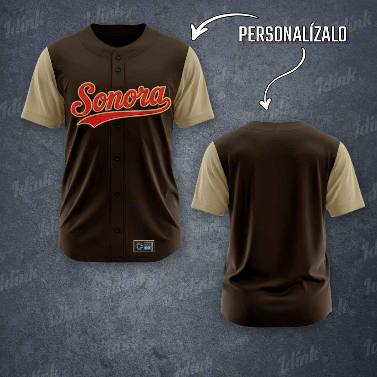 Jersey de béisbol Sonora personalizable, vista frontal y espalda