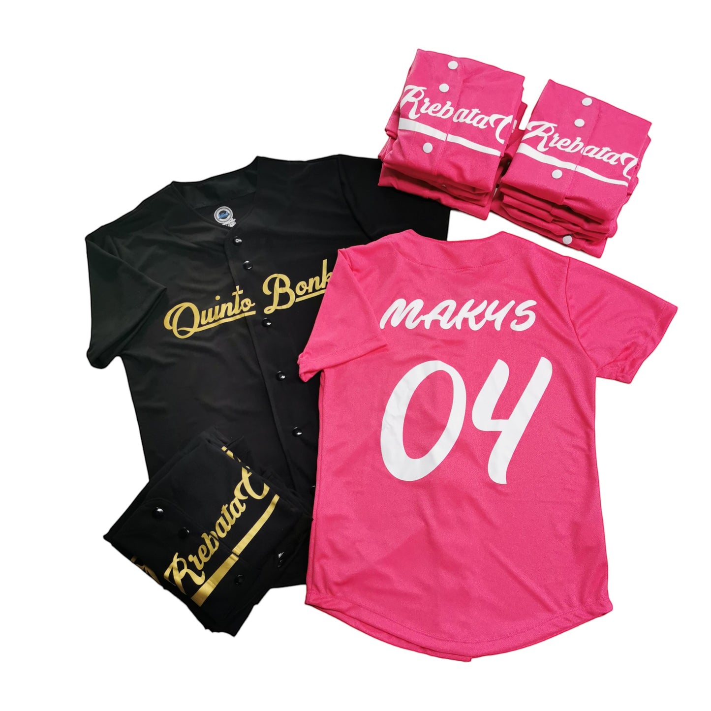 Jerseys de béisbol personalizados Idink Clothing en negro y rosa con estampado de vinil textil deportivo