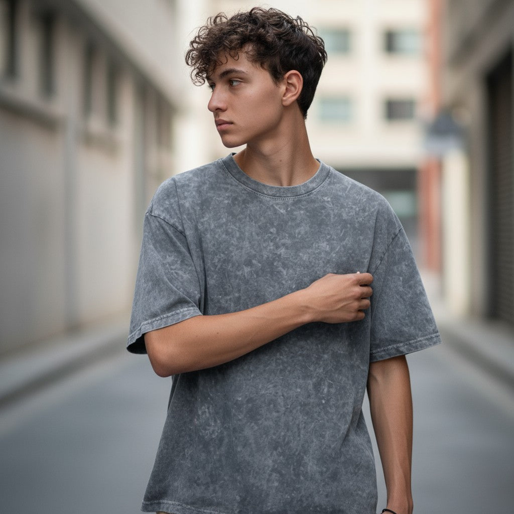 playera gris oversize acid wash