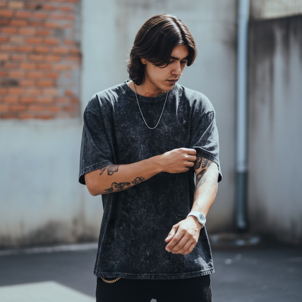 playera negra oversize acid wash