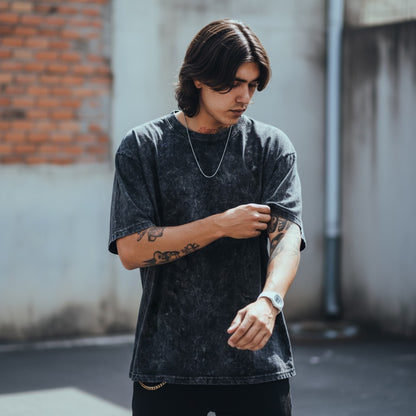 playera negra oversize acid wash