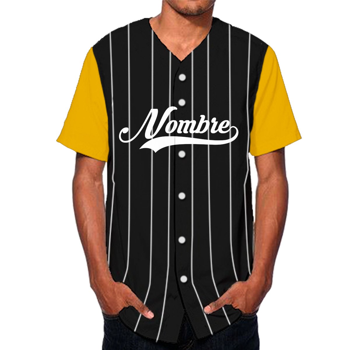 jersey beisbol negro rayas amarillo estampado personalizado