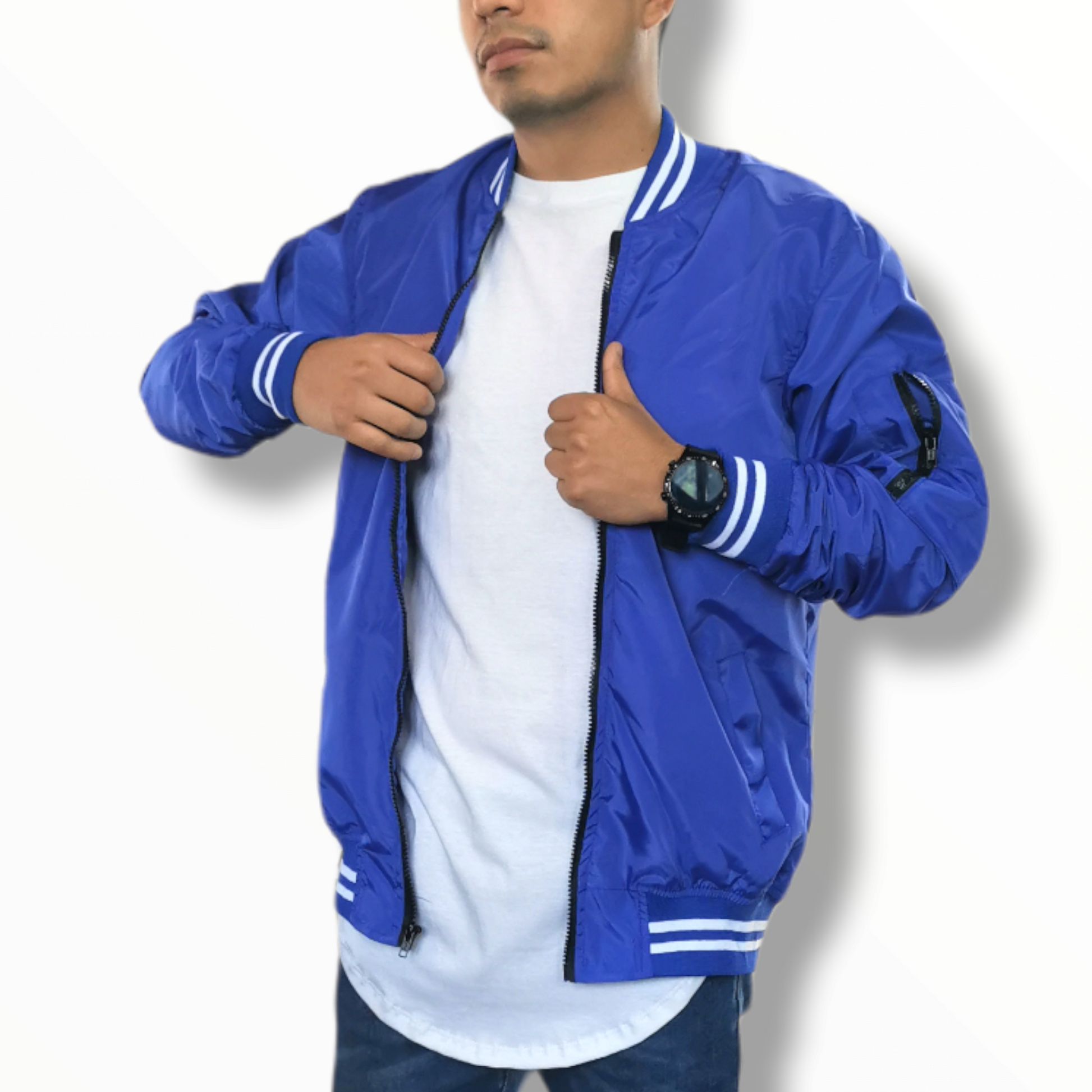 chamarra bomber impermeable azul rey