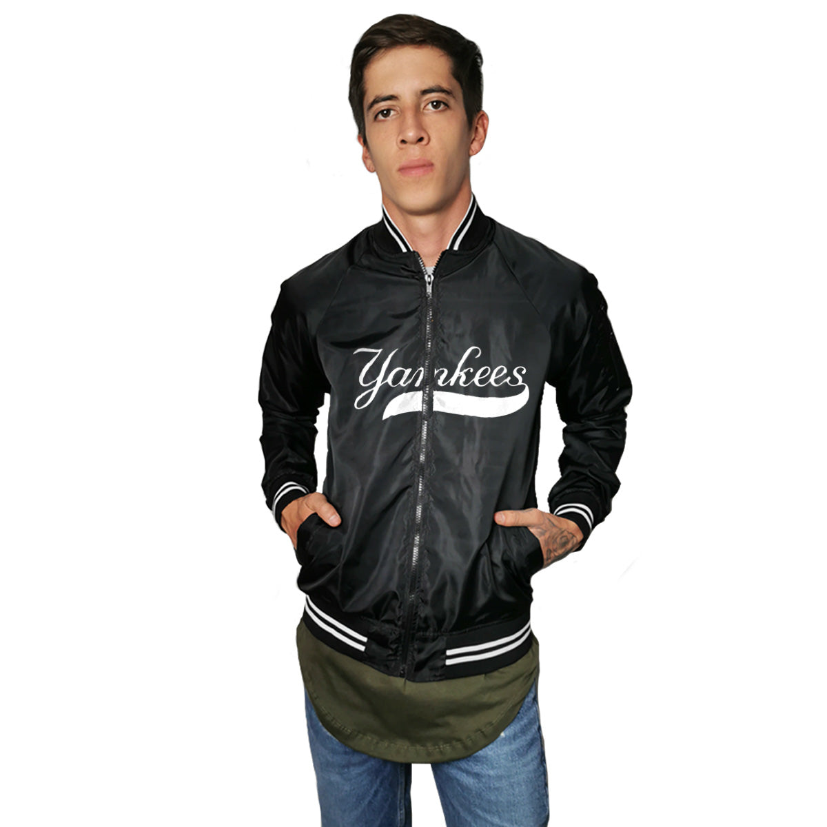 chamarra negra bomber jacket personalizable yankees ny