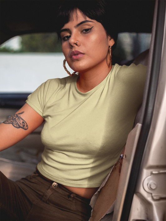 crop top dama beige crema