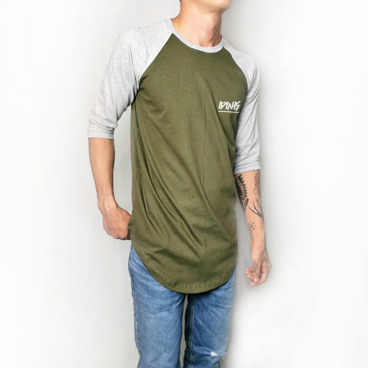Playera Raglan Long Fit Verde Gris